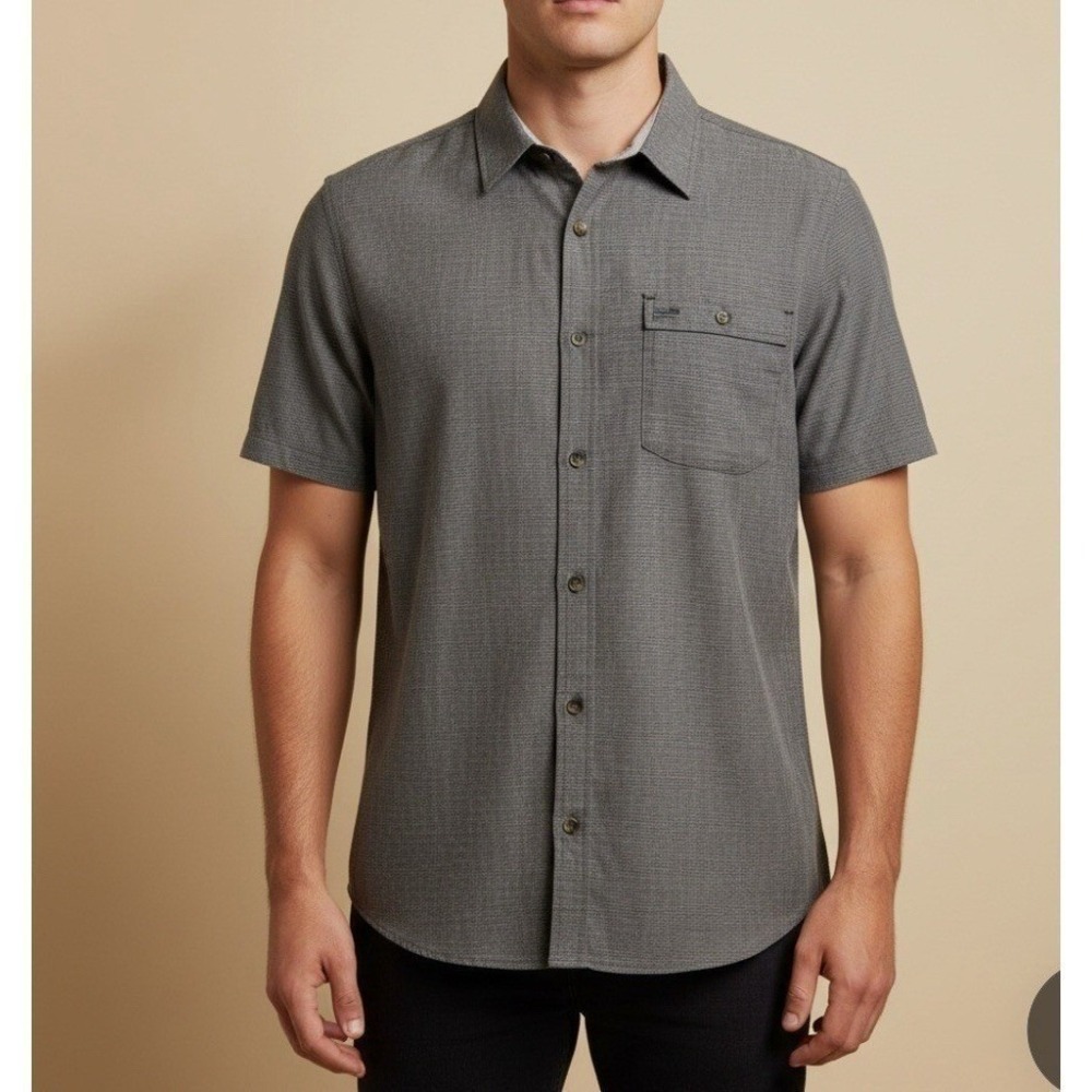 Avalanche Button Down Shirt Mens L‎ Gray SS Performance Stretch Microstripe